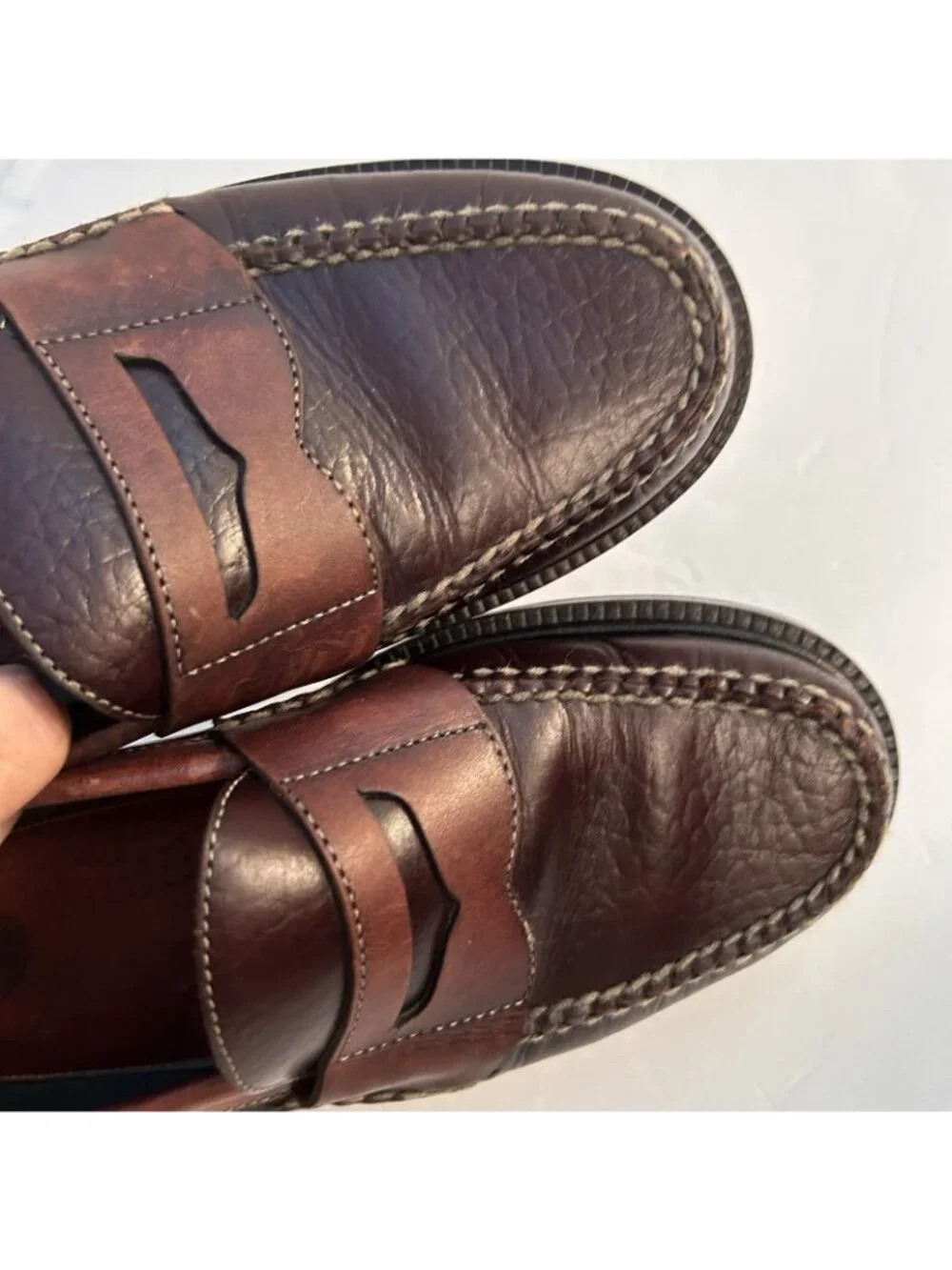 H.S. Trask Leather Penny Loafers Vibram Gum-Lite Sole Mens Size 8 Brown Handsewn